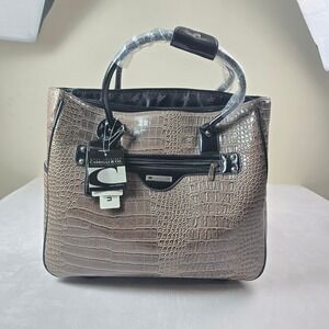 Cabrelli & Co Rolling Laptop Tote Bag Taupe Croc Embossed Carry-on Professional